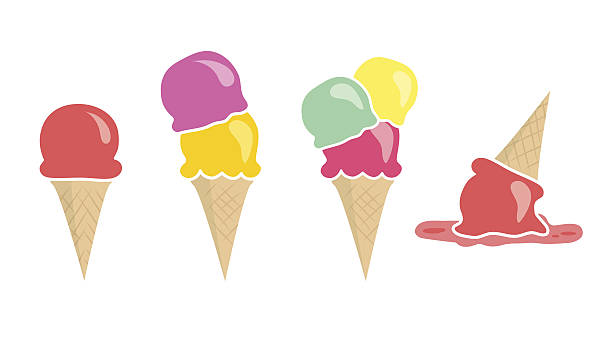 stockillustraties, clipart, cartoons en iconen met set of four vector ice creams isolated on white - dropped ice cream