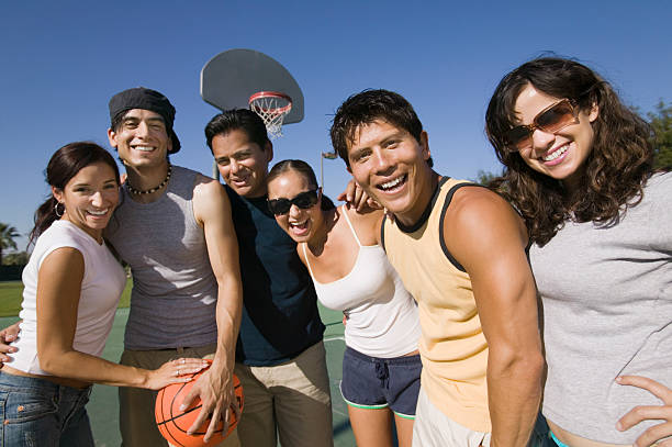 istock Friends With Basketball At Park 466394655