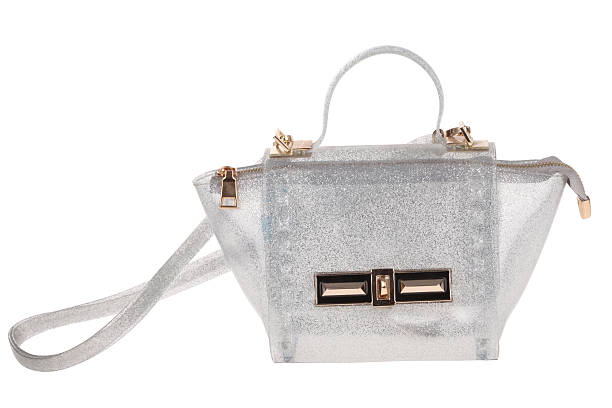 istock Fashionable silver handbag on white background 466394790