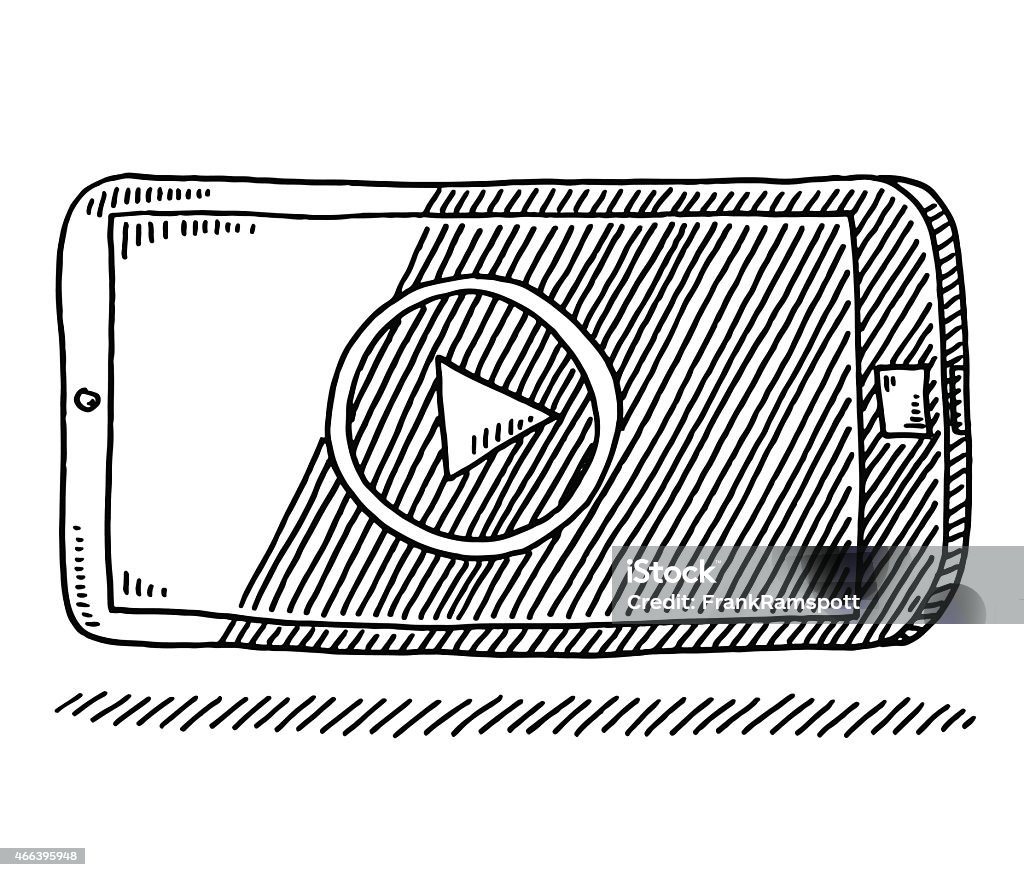 Movie Play Button On A Smartphone Drawing Hand-drawn vector drawing of a Movie Play Button On A Smartphone. Black-and-White sketch on a transparent background (.eps-file). Included files are EPS (v10) and Hi-Res JPG. Movie stock vector