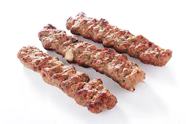 kebab lamb kofte shish kofta kebab  isolated on white background