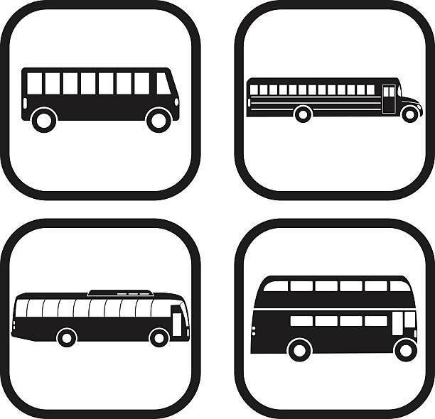 illustrations, cliparts, dessins animés et icônes de variations de quatre icône de bus - stop mot anglais