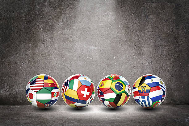 3D soccer balls with nations teams flags Soccer concept algeria soccer stock pictures, royalty-free photos & images