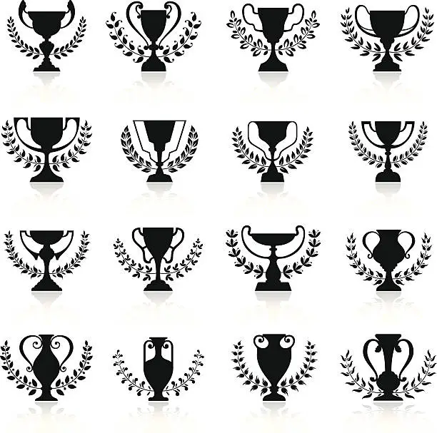 Vector illustration of Trophies with Laurel Wreath Icon Set