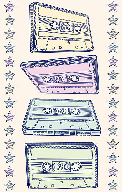 illustrazioni stock, clip art, cartoni animati e icone di tendenza di audio cassette - star shape audio