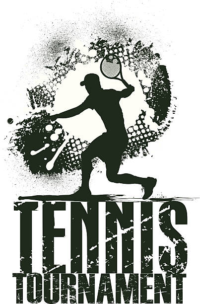 ilustraciones, imágenes clip art, dibujos animados e iconos de stock de torneo de tenis de grunge gráfico - silhouette tennis competitive sport traditional sport