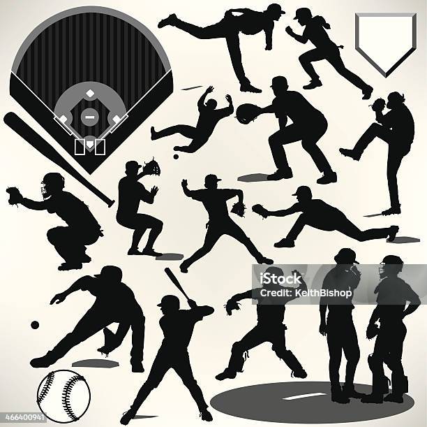 Graczy W Baseball Nietoperz Piłki Dzban Łapacz Rzadkie Ciasto - Stockowe grafiki wektorowe i więcej obrazów Baseball