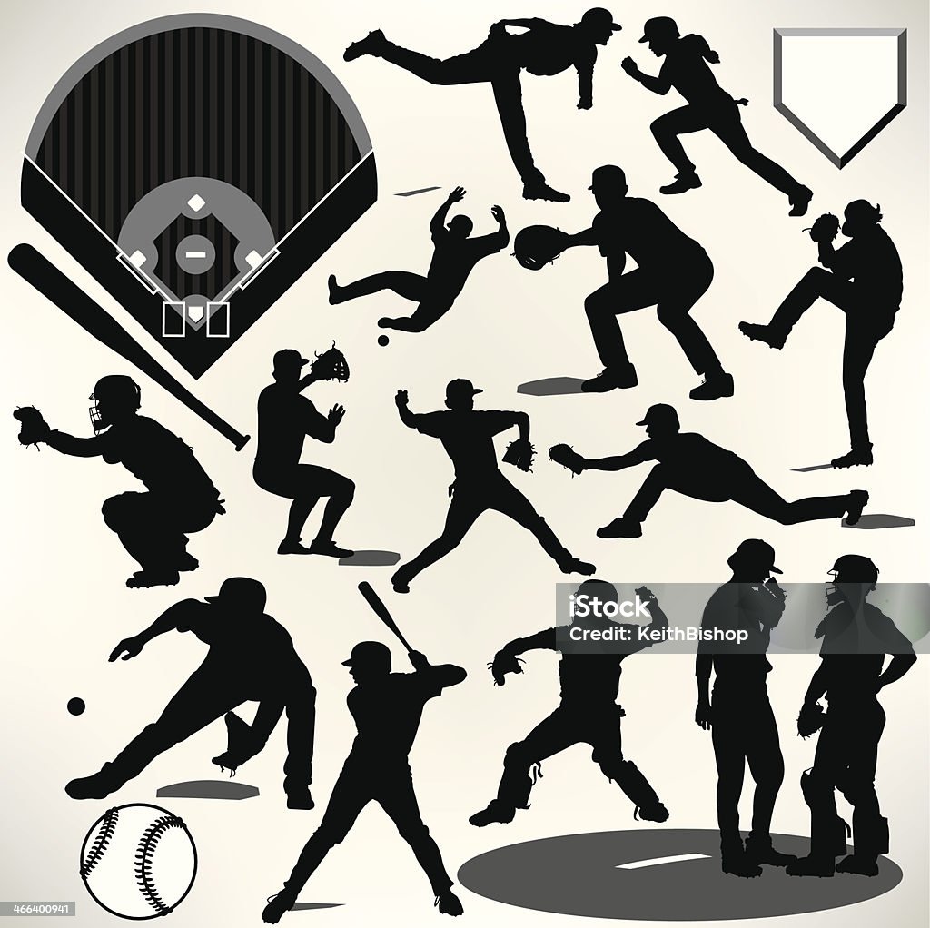 Бейсбольная игроков, битой и мячом, Кувшин, Catcher, Кляр - Векторная графика Бейсбол роялти-фри