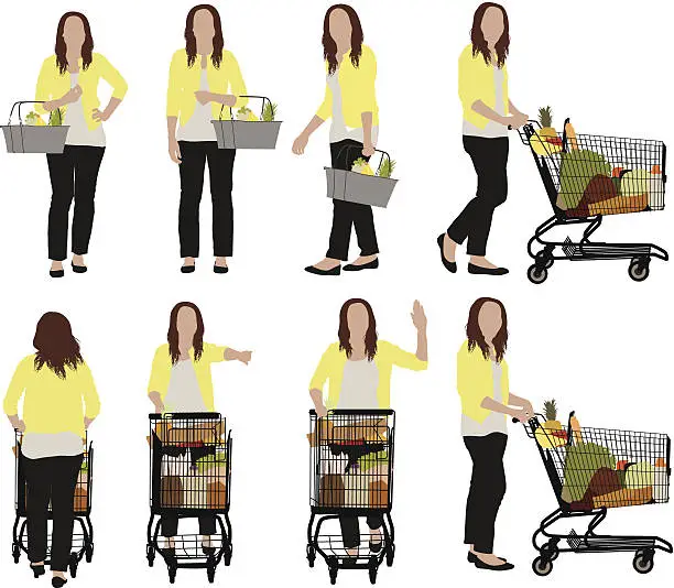 Vector illustration of Woman with shopping cart