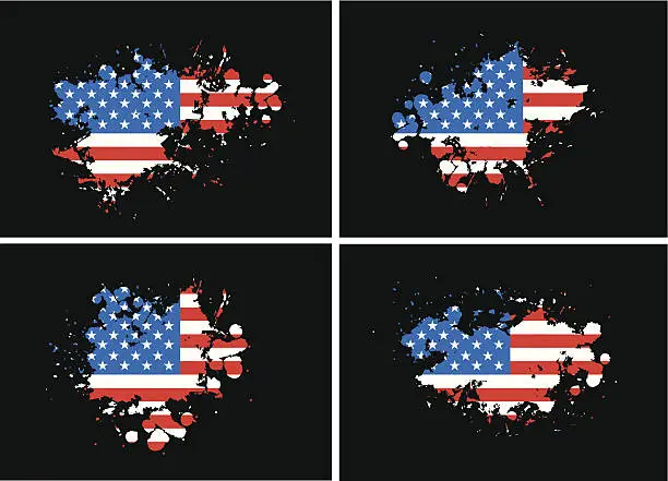 Vector illustration of USA flag over grunge splashes