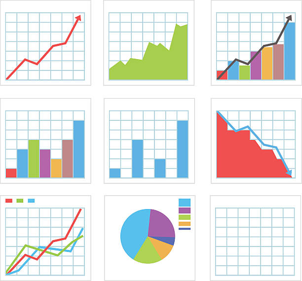 Icon set of various graph and chart pieces vector illustration of Graph icons,eps 10 line graph stock illustrations