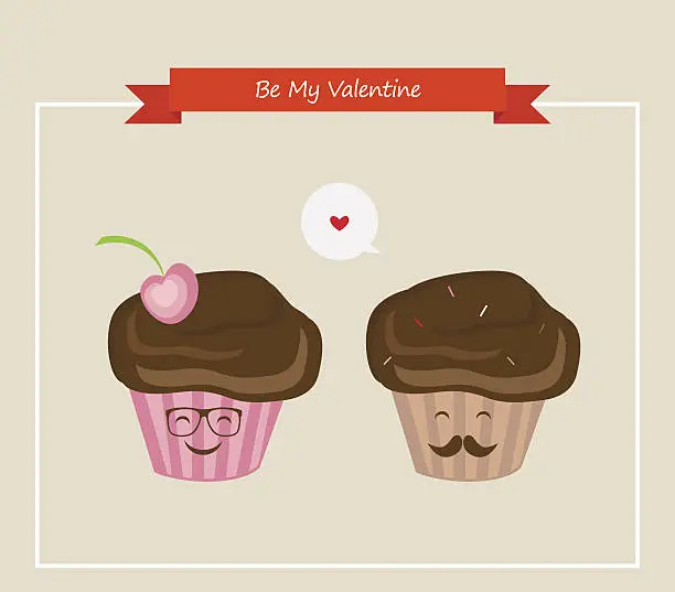 Vector illustration of hipster retro muffins , happy Valentines