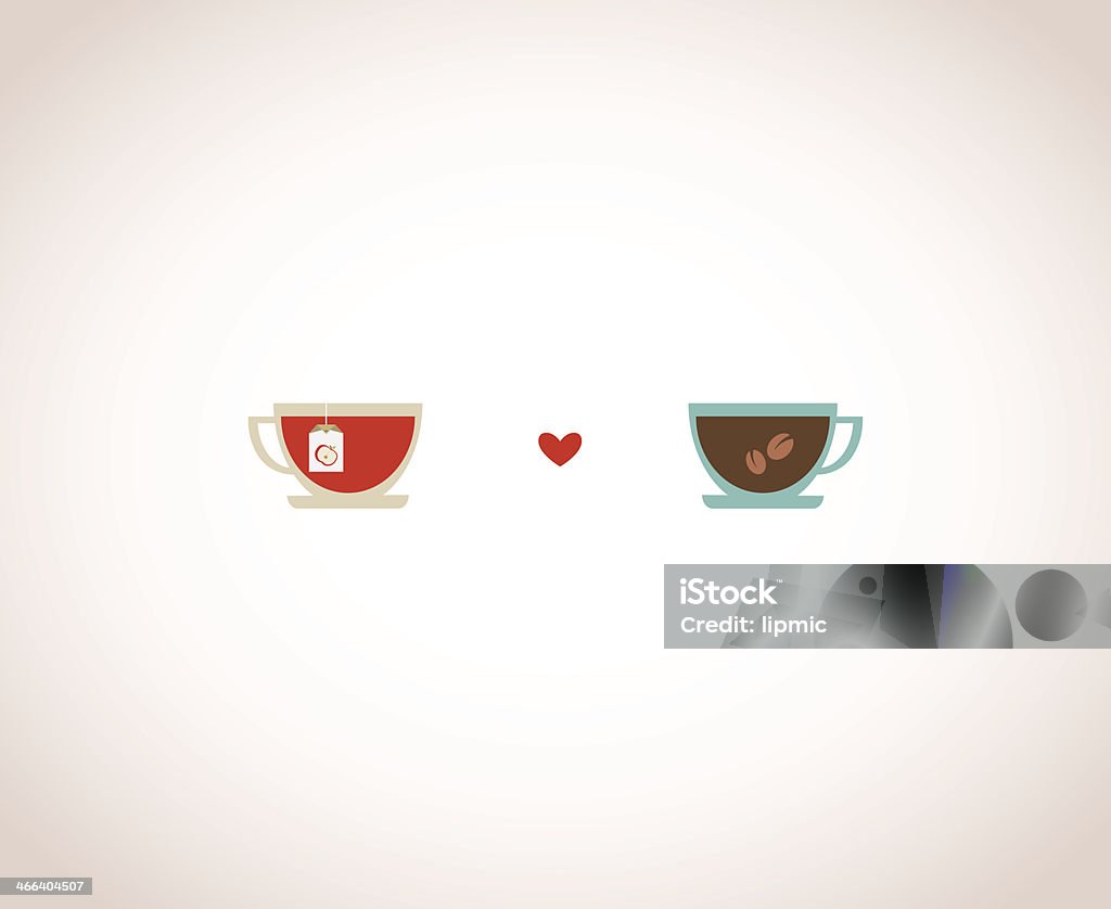 Kaffee und Tee-cups am Valentinstag-Karte - Lizenzfrei Altertümlich Vektorgrafik