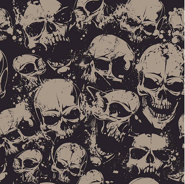 ilustrações de stock, clip art, desenhos animados e ícones de grunge skulls seamless - crânio humano