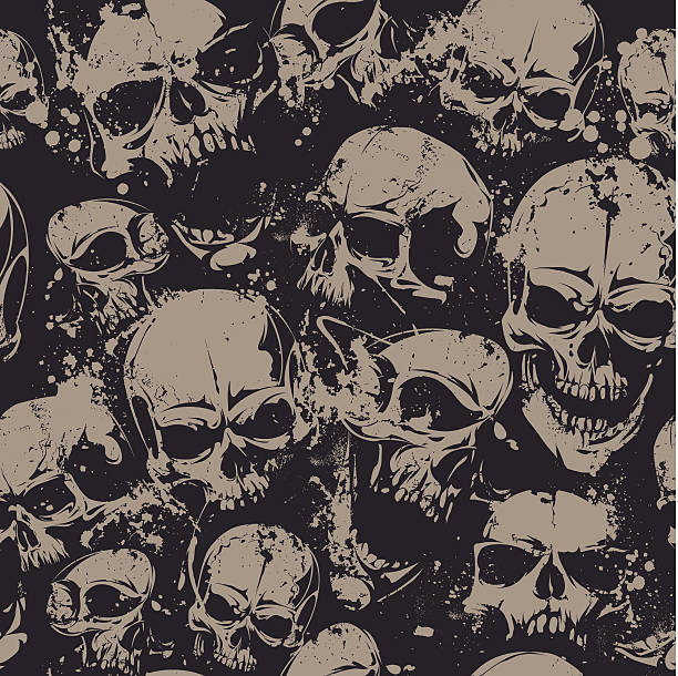 Grunge skulls seamless Grunge seamless pattern with skulls. Vector illustration. human skull stock illustrations
