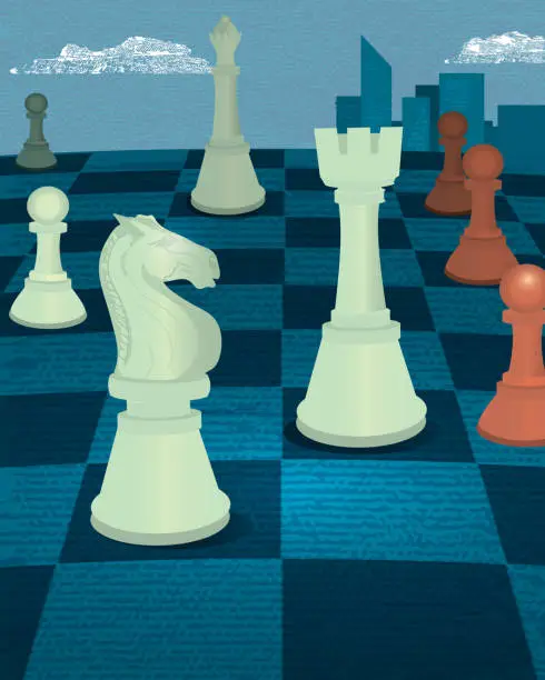Vector illustration of Kinght Chess pieces on a chessboard - business strategy concept