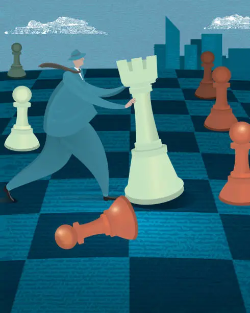Vector illustration of Business strategy concept - Businessman on chessboard with chess piece