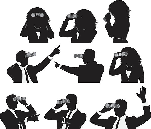 Businesspeople using binocular Businesspeople using binocularhttp://www.twodozendesign.info/i/1.png binoculars silhouettes stock illustrations