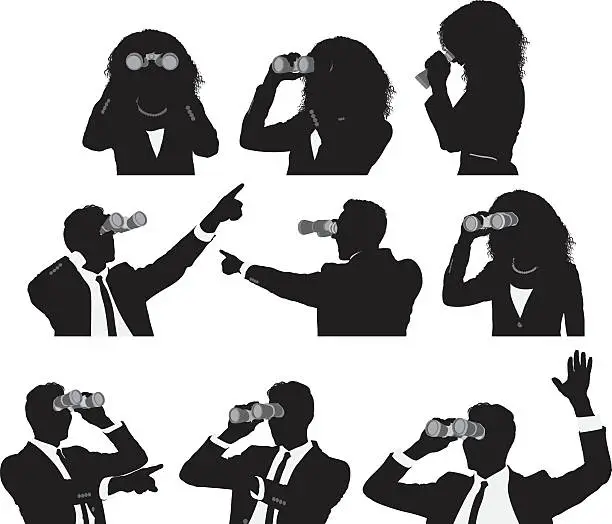 Vector illustration of Businesspeople using binocular