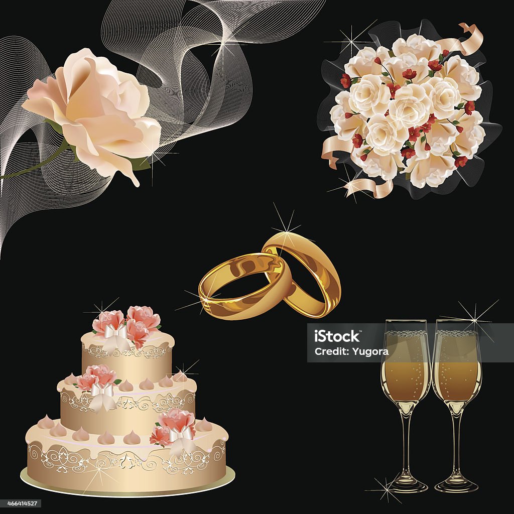 Ensemble d'icônes de mariage - clipart vectoriel de Fond noir libre de droits