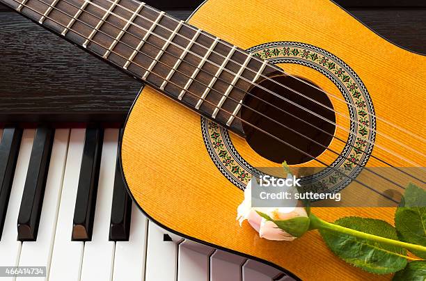 Rose On Guitar With Piano Key Stock Photo - Download Image Now - 2015, Art, Art And Craft