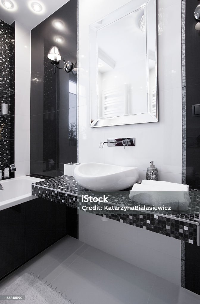 Black and white tiles Black and white tiles in contemporary toilet 2015 Stock Photo