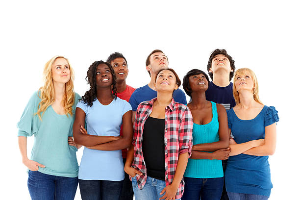 istock Diverse group of young adults looking up 466418689