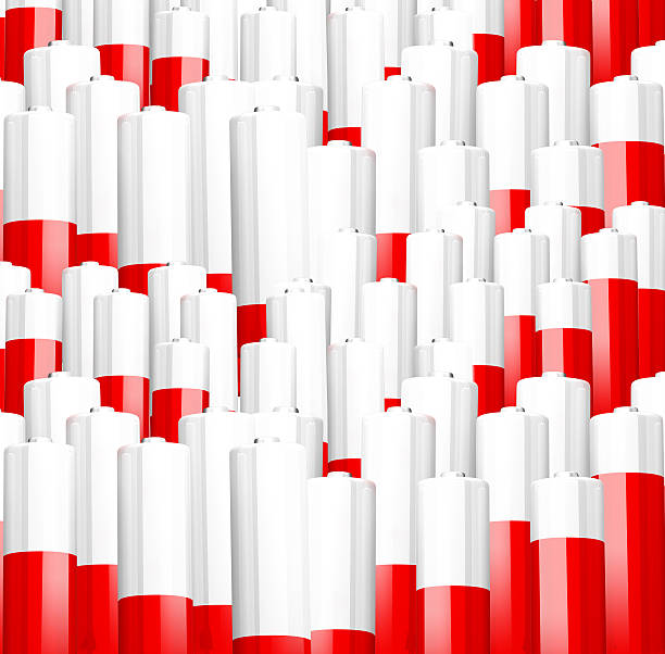 Concept background of batteries at red and white