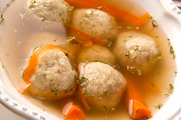 Traditional Matzah Ball Soup for Passover in Close stock photo