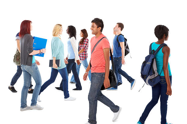 Teenage students in university campus