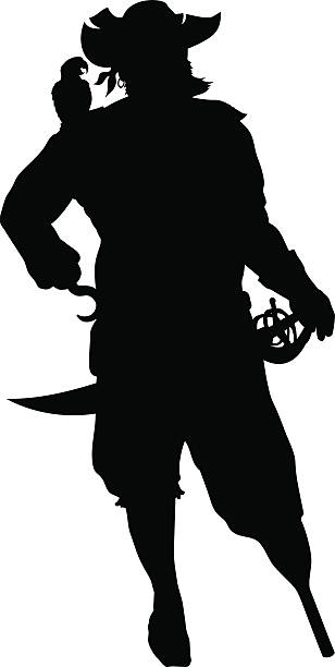 Corsair. Warriors Theme Pirate with parrot detailed vector silhouette. EPS 8 parrot silhouette stock illustrations