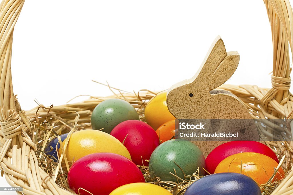 手描きのイースター卵、ウサギのバスケット - お祝いのロイヤリティフリーストックフォト
