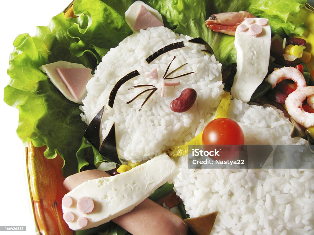 Kreative Speisen Reis mit Gemüse und Krabben - Lizenzfrei Bohne Stock-Foto