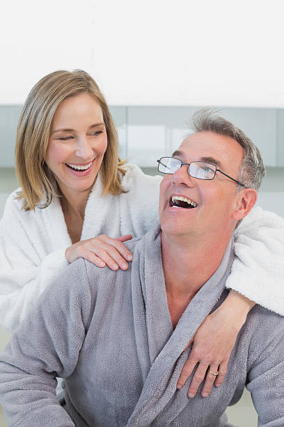 istock Loving couple in bathrobes 466429552