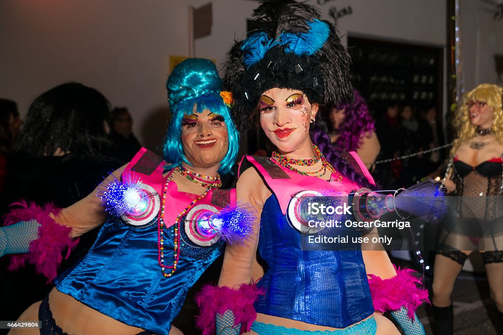 Sitges Carnival's Carnestoltes 2015 Sitges, Spain - February 15, 2015: Sitges Carnival's Carnestoltes, Two girls in a costume during the 'Disbauxa' Parade celebrated every year between Febrary to March. Sitges Stock Photo