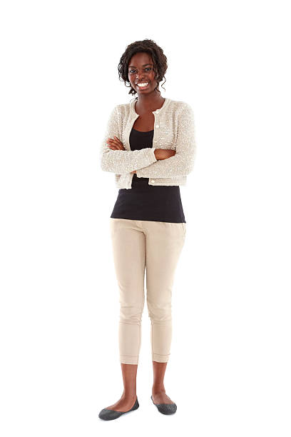 istock Attractive young african woman standing on white 466430699
