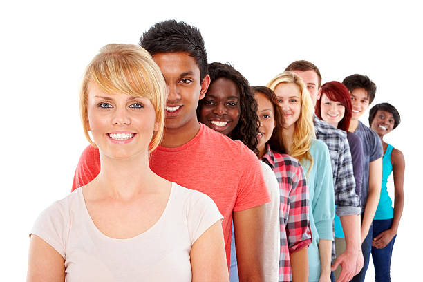 istock Group of multiracial young people standing in a row 466431391