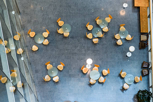 Overhead view of modern office meeting area
