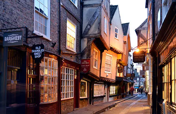 Photo of Shambles street scene in York England.