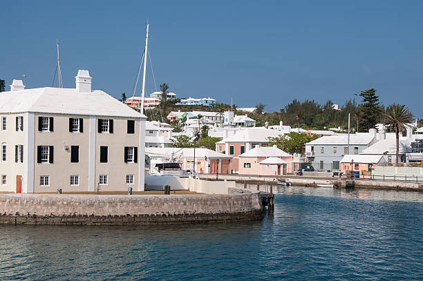 istock St. Georges, Bermuda,  entrance to the inside harbor with Buildings. 466445878