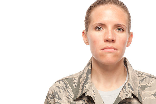 schwere weibliche airman - sergeant military marines serious stock-fotos und bilder