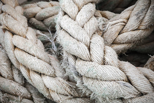 istock Gray nautical rope fragment, close-up background texture 466446584