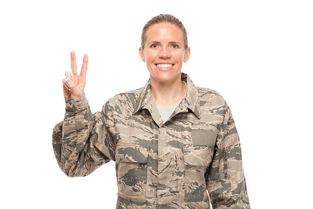 istock Female airman with peace sign 466446848