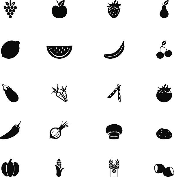ilustraciones, imágenes clip art, dibujos animados e iconos de stock de conjunto de iconos de frutas y verduras - red potato raw potato market red