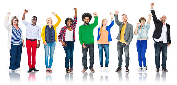istock Multiethnic Group of People Arms Raised and Celebration 466449704