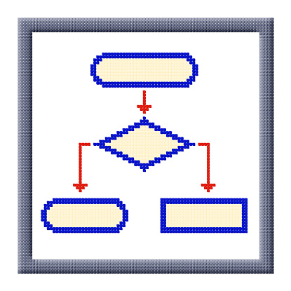 Pixel image of flowchart icon in frame consisting of cubes