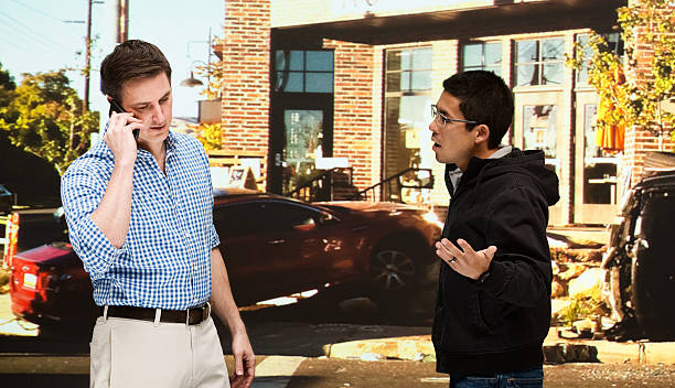istock Drivers of crashed cars on the phone 466458132