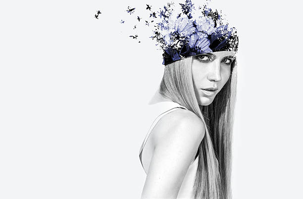 istock Beautiful double exposured girl with flowers 466458492