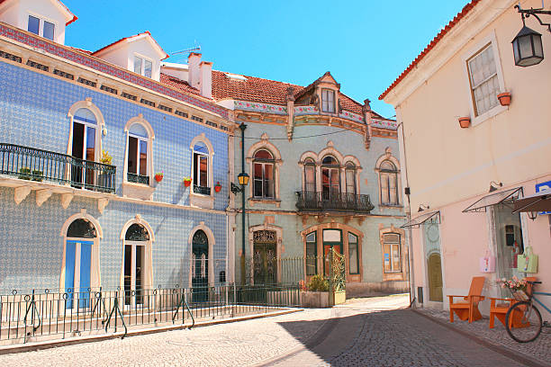 Medieval houses in Alcobaca, Portugal stock photo
