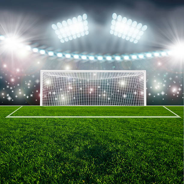 istock Soccer ball on green stadium arena 466461536